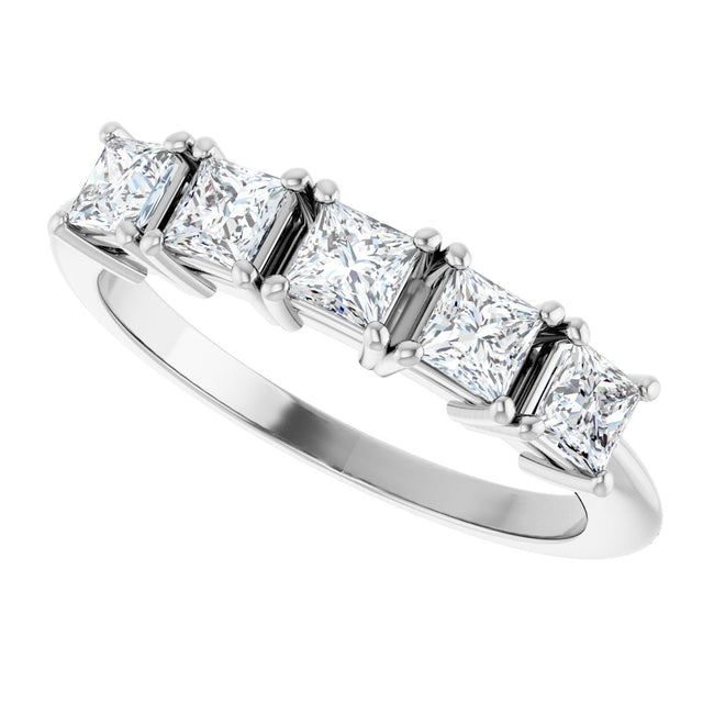 14K Gold Square Natural Diamond Five-Stone Anniversary Band - 3/4 CTW - White Gold - view 5