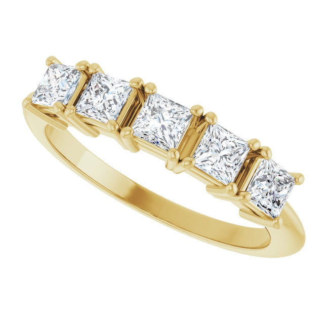 14K Gold Square Lab-Grown Diamond Five-Stone Anniversary Band - 3/4-7 CTW - Yellow Gold - view 5