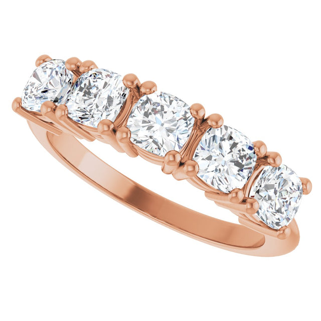 14K Gold Cushion Lab-Grown Diamond Five-Stone Anniversary Band - 3/4-1 5/8 CTW - Rose Gold - view 5