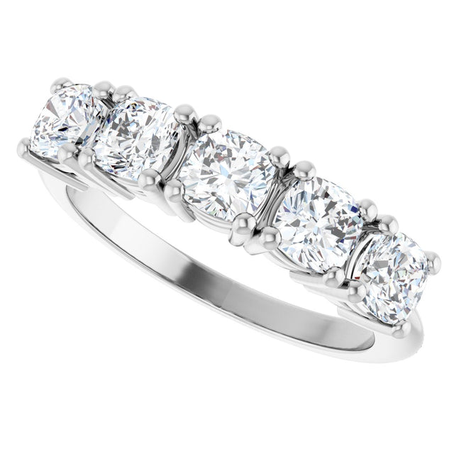 Platinum Cushion Lab-Grown Diamond Five-Stone Anniversary Band - 3/4-1 5/8 CTW - view 5