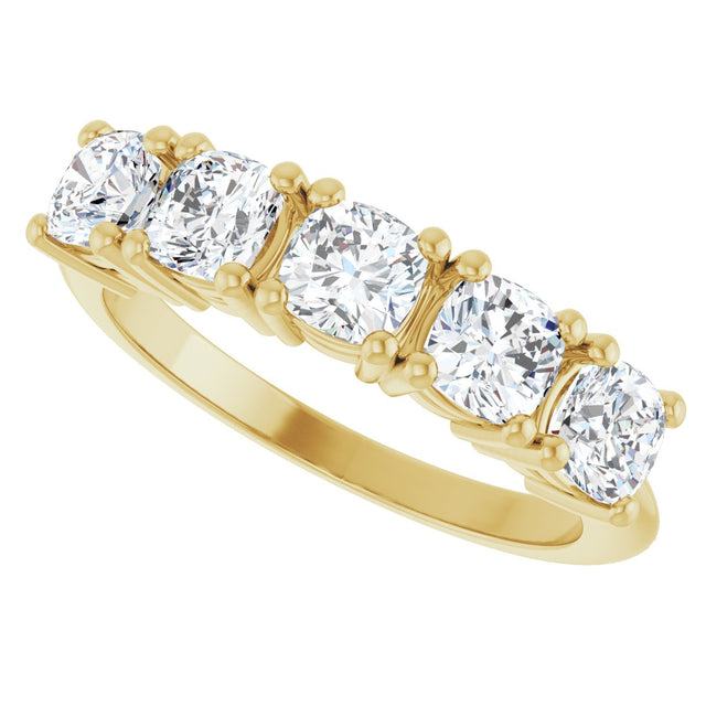 14K Gold Cushion Natural Diamond Five-Stone Anniversary Band - 3/4-1 5/8 CTW - Yellow Gold - view 5