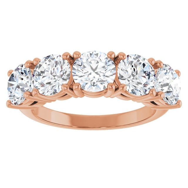 14K Gold Round Lab-Grown Diamond Five-Stone Anniversary Band - 5.5mm Stones - Rose Gold - view 3
