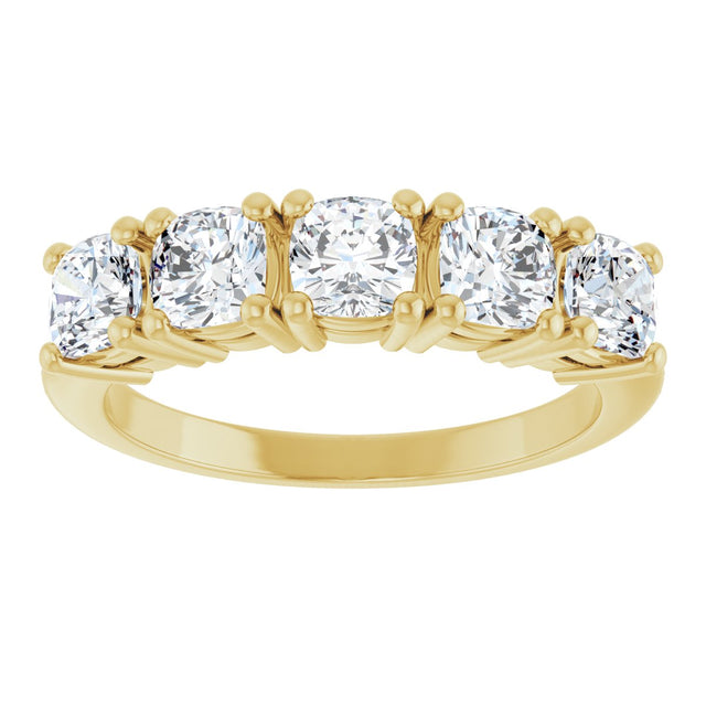 14K Gold Cushion Lab-Grown Diamond Five-Stone Anniversary Band - 3/4-1 5/8 CTW - Yellow Gold - view 3