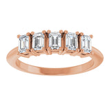 14K Gold Emerald Lab-Grown Diamond Five-Stone Anniversary Band - 3.75x2.5mm Stones - Rose Gold - view 3