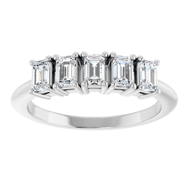 Platinum Emerald Lab-Grown Diamond Five-Stone Anniversary Band - 3.75x2.5mm Stones - view 3