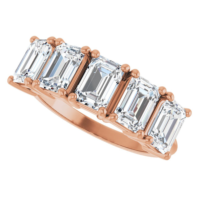 14K Gold Emerald Natural Diamond Five-Stone Anniversary Band - 1 7/8-2 1/2 CTW - Rose Gold - view 5
