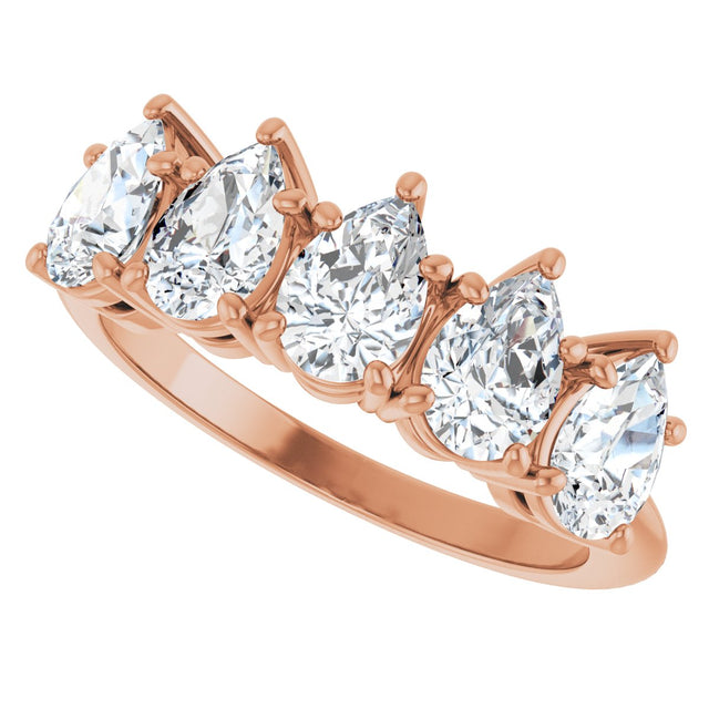 14K Gold Pear Lab-Grown Diamond Five-Stone Anniversary Band - 6x4mm Stones - Rose Gold - view 5