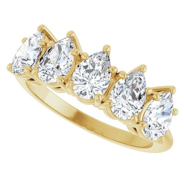 14K Gold Pear Lab-Grown Diamond Five-Stone Anniversary Band - 6x4mm Stones - Yellow Gold - view 5
