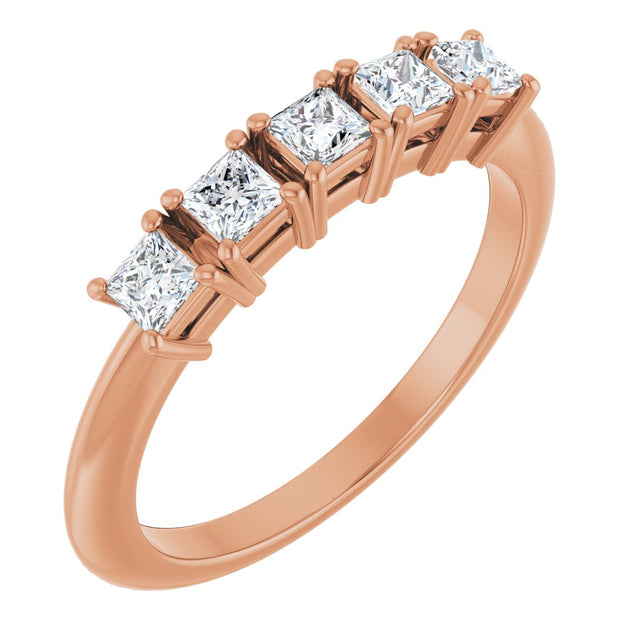 14K Gold Square Lab-Grown Diamond Five-Stone Anniversary Band - 1/4-1/2 CTW - Rose Gold