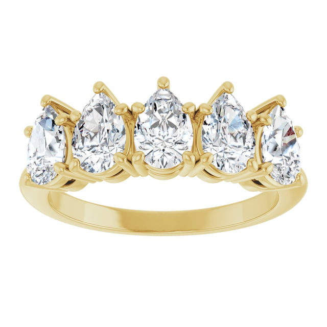 14K Gold Pear Lab-Grown Diamond Five-Stone Anniversary Band - 6x4mm Stones - Yellow Gold - view 3