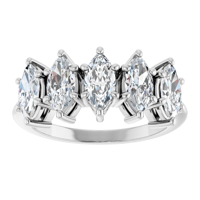 14K Gold Marquise Lab-Grown Diamond Five-Stone Anniversary Band - 7x3.5mm Stones - White Gold - view 3