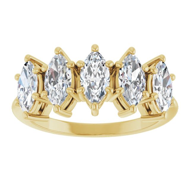 14K Gold Marquise Lab-Grown Diamond Five-Stone Anniversary Band - 7x3.5mm Stones - Yellow Gold - view 3
