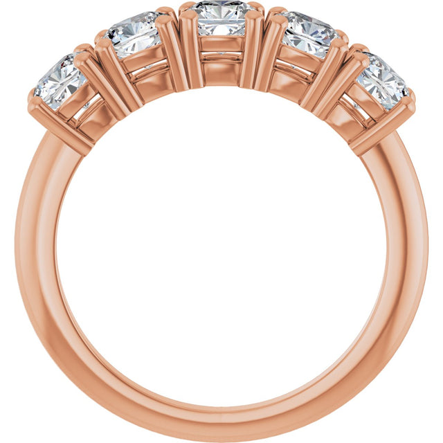 14K Gold Cushion Lab-Grown Diamond Five-Stone Anniversary Band - 3/4-1 5/8 CTW - Rose Gold - view 2