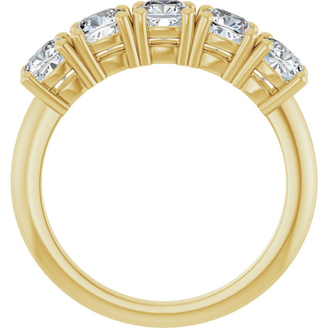 14K Gold Cushion Natural Diamond Five-Stone Anniversary Band - 3/4-1 5/8 CTW - Yellow Gold - view 2