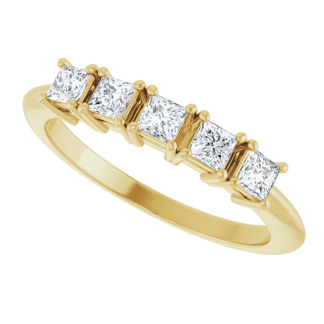 14K Gold Square Natural Diamond Five-Stone Anniversary Band - 1/4-5/8 CTW - Yellow Gold - view 5