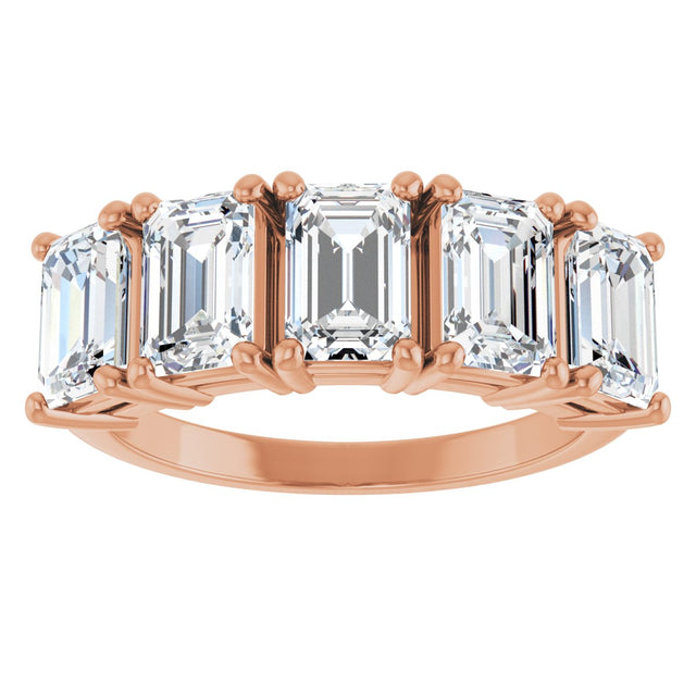 14K Gold Emerald Natural Diamond Five-Stone Anniversary Band - 1 7/8-2 1/2 CTW - Rose Gold - view 3