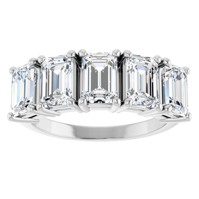 14K Gold Emerald Natural Diamond Five-Stone Anniversary Band - 1 7/8-2 1/2 CTW - White Gold - view 3
