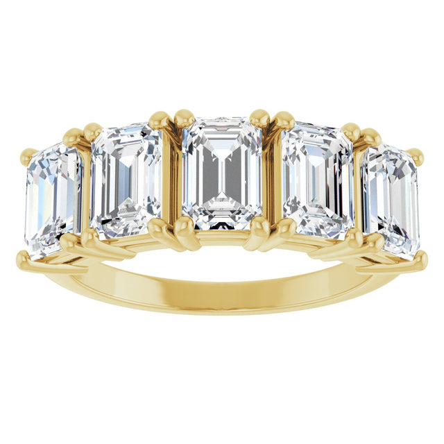 14K Gold Emerald Lab-Grown Diamond Five-Stone Anniversary Band - 1 7/8-5 1/2 CTW - Yellow Gold - view 3
