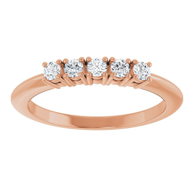 14K Gold Round Lab-Grown Diamond Five-Stone Anniversary Band - 2.25mm Stones - Rose Gold - view 3