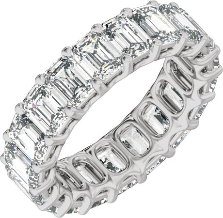 14K Gold Emerald Lab-Grown Diamond Low Profile Eternity Band - 4.4x3.1mm Stones - White Gold