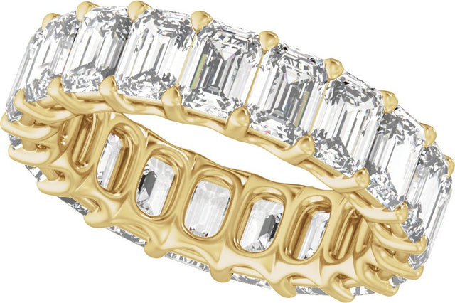14K Gold Emerald Lab-Grown Diamond Low Profile Eternity Band - 4.4x3.1mm Stones - Yellow Gold - view 5