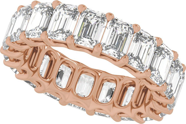 14K Gold Emerald Lab-Grown Diamond Low Profile Eternity Band - 4.4x3.1mm Stones - Rose Gold - view 5