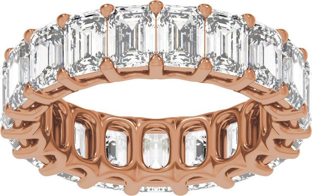 14K Gold Emerald Natural Diamond Low Profile Eternity Band - 4.4x3.1mm Stones - Rose Gold - view 3