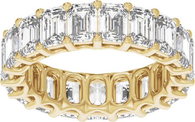 14K Gold Emerald Natural Diamond Low Profile Eternity Band - 4.4x3.1mm Stones - Yellow Gold - view 3
