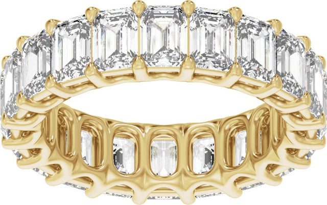 14K Gold Emerald Natural Diamond Low Profile Eternity Band - 4.4x3.1mm Stones - Yellow Gold - view 3