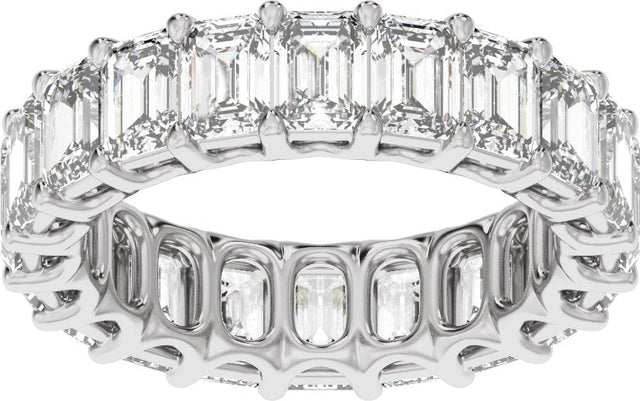 14K Gold Emerald Lab-Grown Diamond Low Profile Eternity Band - 4.4x3.1mm Stones - White Gold - view 3