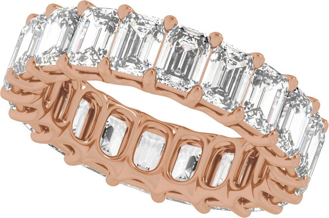 14K Gold Emerald Lab-Grown Diamond Low Profile Eternity Band - 4.4x3.1mm Stones - Rose Gold - view 5