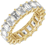 14K Gold Emerald Lab-Grown Diamond Low Profile Eternity Band - 4.4x3.1mm Stones - Yellow Gold