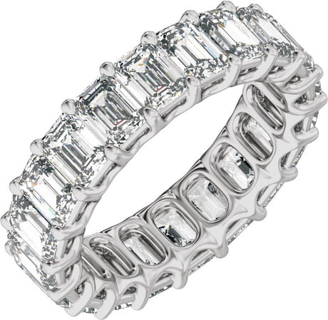 14K Gold Emerald Lab-Grown Diamond Low Profile Eternity Band - 4.4x3.1mm Stones - White Gold