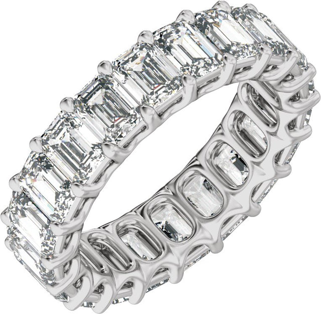 14K Gold Emerald Natural Diamond Low Profile Eternity Band - 4.4x3.1mm Stones - White Gold