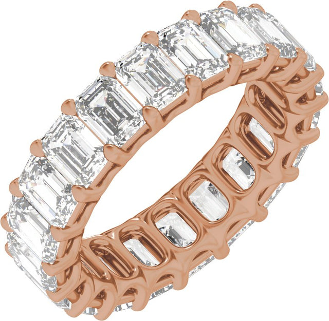 14K Gold Emerald Lab-Grown Diamond Low Profile Eternity Band - 4.4x3.1mm Stones - Rose Gold