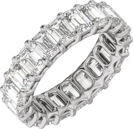 14K Gold Emerald Lab-Grown Diamond Low Profile Eternity Band - 4.4x3.1mm Stones - White Gold