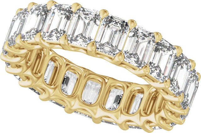14K Gold Emerald Lab-Grown Diamond Low Profile Eternity Band - 4.4x3.1mm Stones - Yellow Gold - view 5
