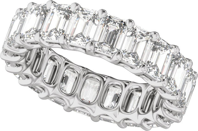 14K Gold Emerald Lab-Grown Diamond Low Profile Eternity Band - 4.4x3.1mm Stones - White Gold - view 4