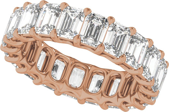 14K Gold Emerald Lab-Grown Diamond Low Profile Eternity Band - 4.4x3.1mm Stones - Rose Gold - view 5
