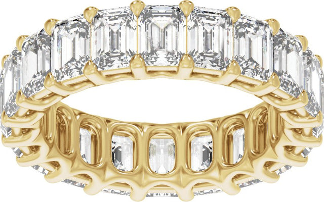 14K Gold Emerald Natural Diamond Low Profile Eternity Band - 4.4x3.1mm Stones - Yellow Gold - view 3