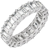 14K Gold Emerald Natural Diamond Low Profile Eternity Band - 4.4x3.1mm Stones - White Gold