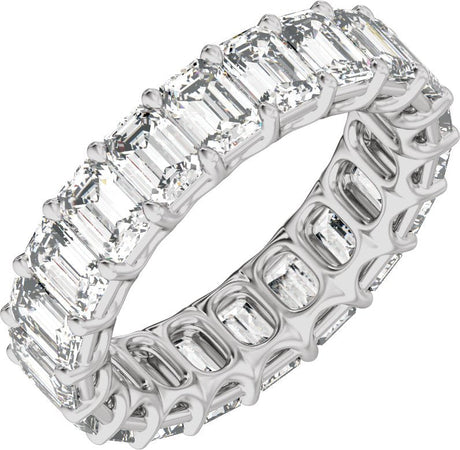 14K Gold Emerald Natural Diamond Low Profile Eternity Band - 4.4x3.1mm Stones - White Gold