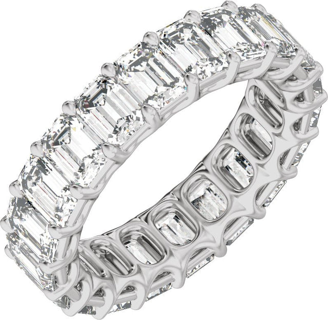 14K Gold Emerald Natural Diamond Low Profile Eternity Band - 4.4x3.1mm Stones - White Gold