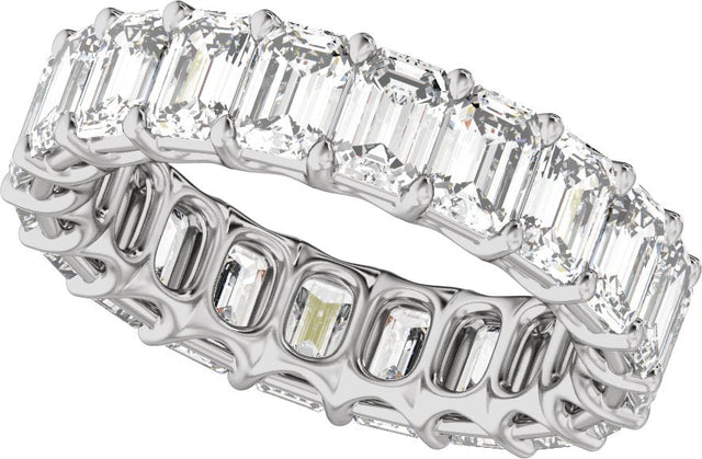 14K Gold Emerald Lab-Grown Diamond Low Profile Eternity Band - 4.4x3.1mm Stones - White Gold - view 5