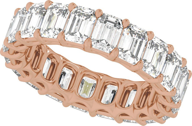 14K Gold Emerald Natural Diamond Low Profile Eternity Band - 4.4x3.1mm Stones - Rose Gold - view 5
