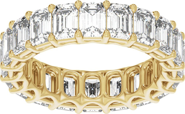 14K Gold Emerald Natural Diamond Low Profile Eternity Band - 4.4x3.1mm Stones - Yellow Gold - view 3