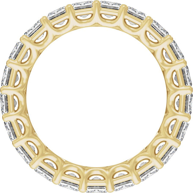 14K Gold Emerald Natural Diamond Low Profile Eternity Band - 4.4x3.1mm Stones - Yellow Gold - view 2
