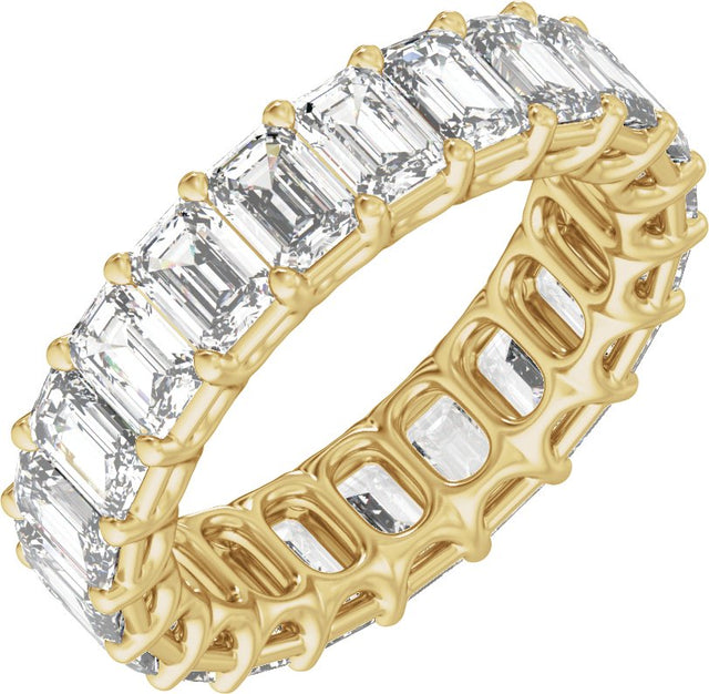 14K Gold Emerald Lab-Grown Diamond Low Profile Eternity Band - 4.4x3.1mm Stones - Yellow Gold
