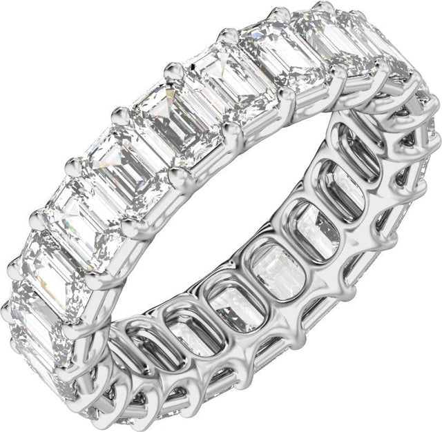 14K Gold Emerald Natural Diamond Low Profile Eternity Band - 4.4x3.1mm Stones - White Gold
