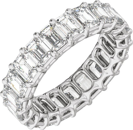 14K Gold Emerald Lab-Grown Diamond Low Profile Eternity Band - 4.4x3.1mm Stones - White Gold